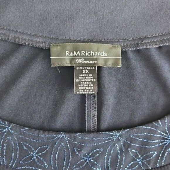 R&M Richards Woman 2 Piece Dress Suit Navy with Blue Embellishments Quiet Luxury - Picture 7 of 16